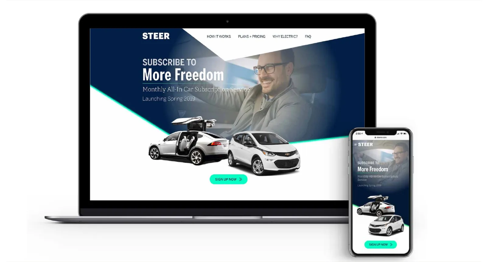 Steer marketing site on a laptop and a phone